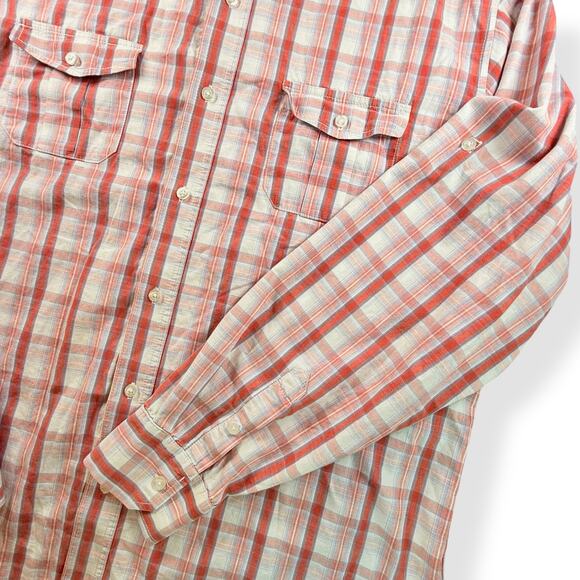 Paper Denim Cloth Red Orange Plaid Utility Button Up Work Shirt Long Sleeve 2XL - Picture 4 of 7
